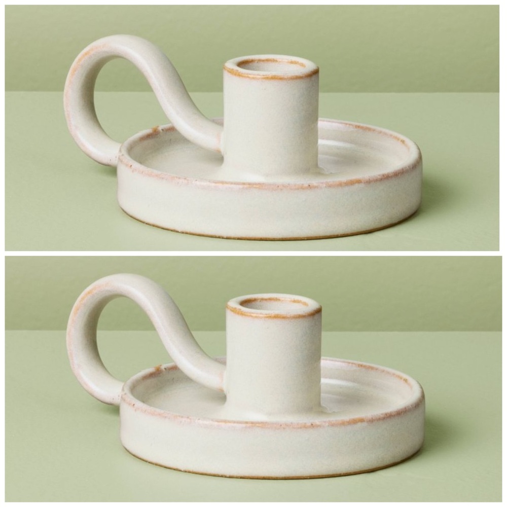 Set of 2 | Ceramic Taper Candle Holder Sour Cream - Hearth & Hand™ with Magnolia